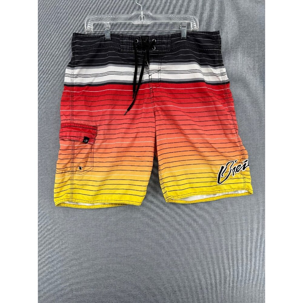 O'Neill Board Shorts Mens 34 10" Swim Trunks Striped Beach Cargo Style Pocket